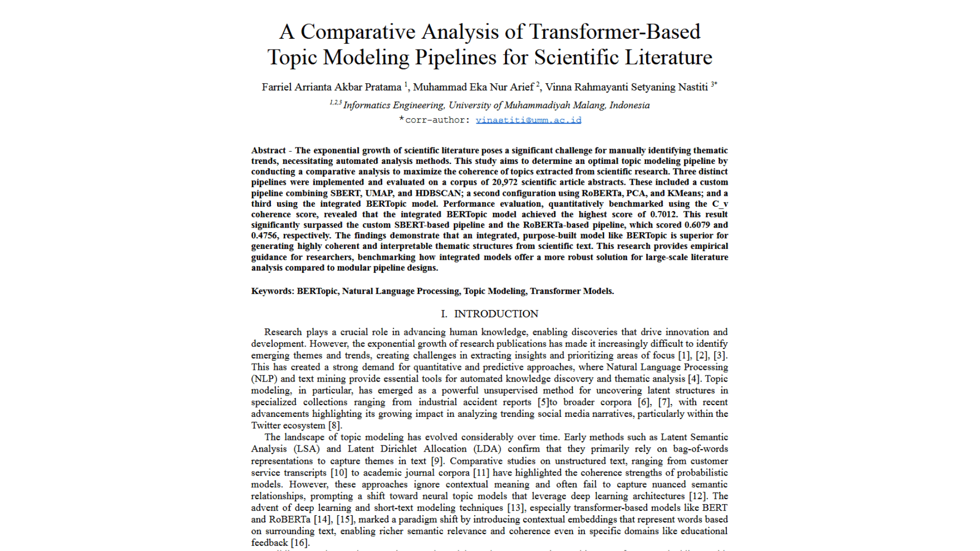 Transformer Topic Modeling