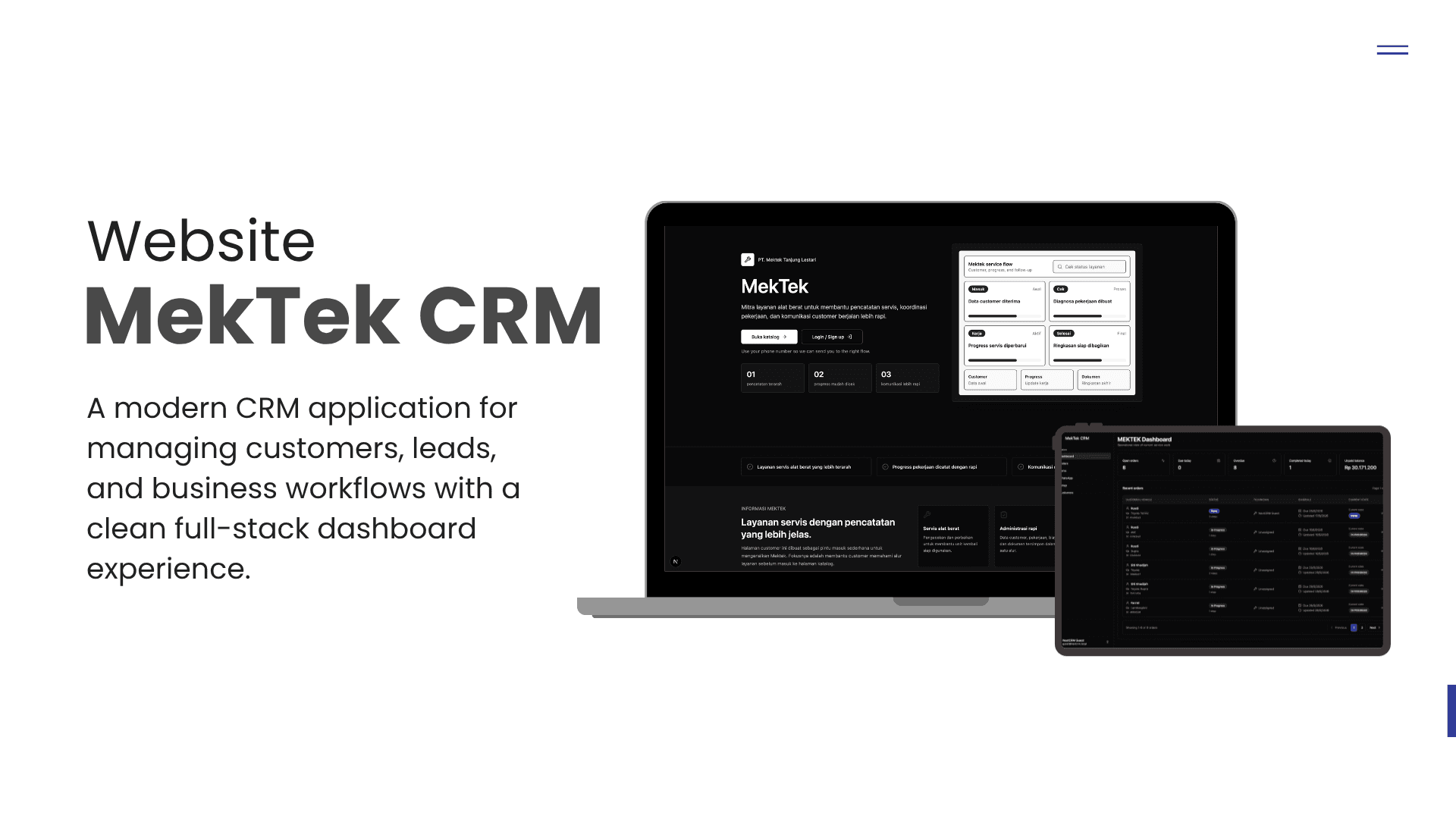 MekTek CRM customer and operations dashboard